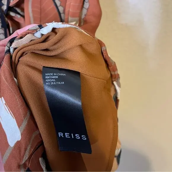 REISS Abigail Tie-Waist Rust Brown Abstract Print A-Line Skirt Tan Womens Size 0 - Picture 9 of 11